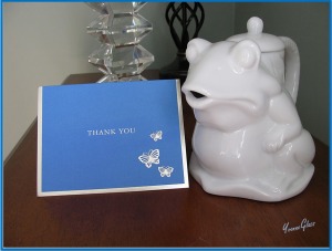 It's a froggy cream jug! And a Thank You card from my daughter Sharon. A tear jerking moment.
